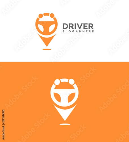 Modern Driver Location Logo Design Steering Wheel, Map Pin, GPS
