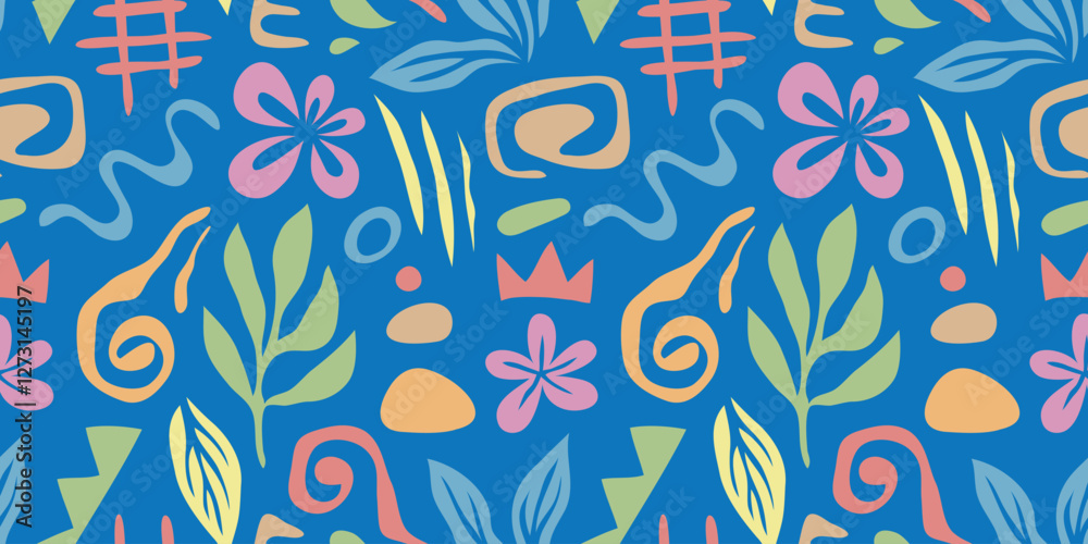 Naklejka premium Set of trendy doodles and abstract nature icons on isolated white background. Big summer collection, unusual organic shapes in freehand matisse art style. Including