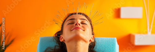 Vibrant image showing a modern clinic setting with a patient smiling while receiving acupuncture