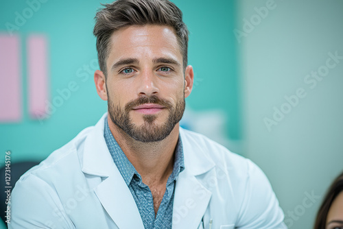 Softly lit portrait of a therapist in a white coat, carefully explaining acupuncture benefits to a