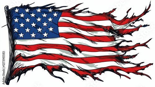 Distressed American Flag Symbol of Resilience and Perseverance Graphic