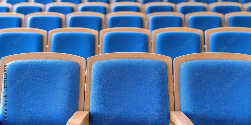 Fototapeta premium Empty blue theater seats auditorium photography indoor wide angle view seating arrangement