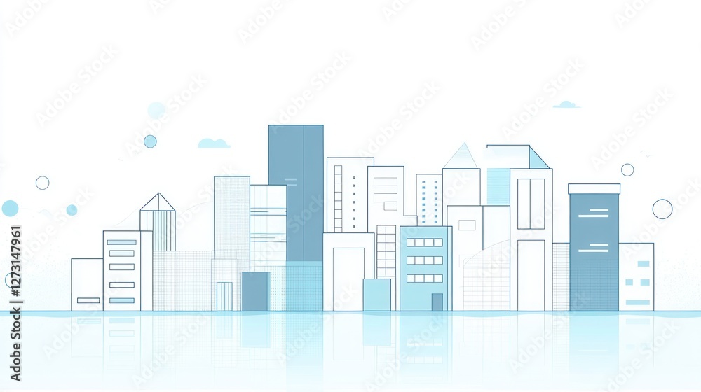 Cityscape skyline reflection, urban development, modern architecture, website banner Cityscape skyline reflection, urban development, modern architecture, website banner
