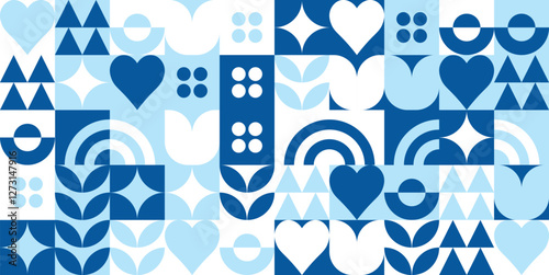 Seamless Geometric Mosaic Pattern with Abstract Shapes – Minimalist Vector Background Illustration

