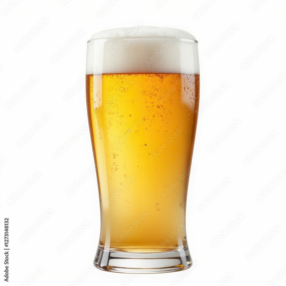 Refreshing Glass of Beer with Frothy Head on White Background Beverage Alcohol Refreshment Refreshing Glass of Beer with Frothy Head on White Background Beverage Alcohol Refreshment
