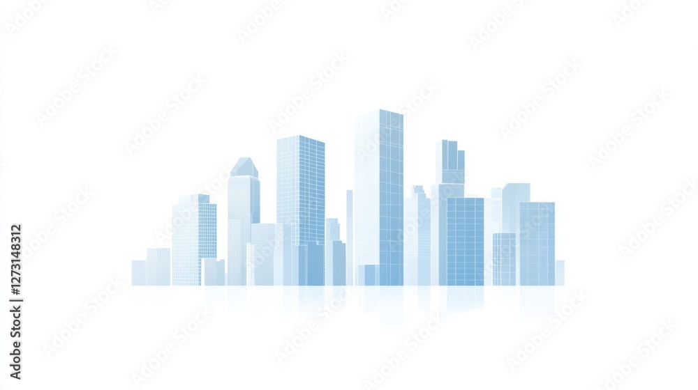 Obraz premium Cityscape, modern buildings, urban skyline, reflection, presentation background