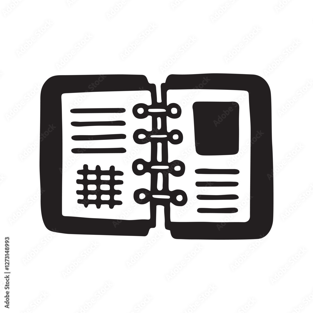 Doodle organizer calendar icon or logo hand drawn with black line in freehand style. Vector illustration isolated on white background Doodle organizer calendar icon or logo hand drawn with black line in freehand style. Vector illustration isolated on white background
