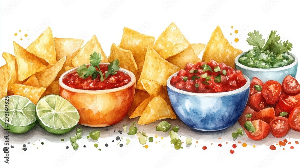 Delicious mexican cuisine with nachos, salsa, and guacamole for a vibrant fiesta. Chips and Dip Day Delicious mexican cuisine with nachos, salsa, and guacamole for a vibrant fiesta. Chips and Dip Day