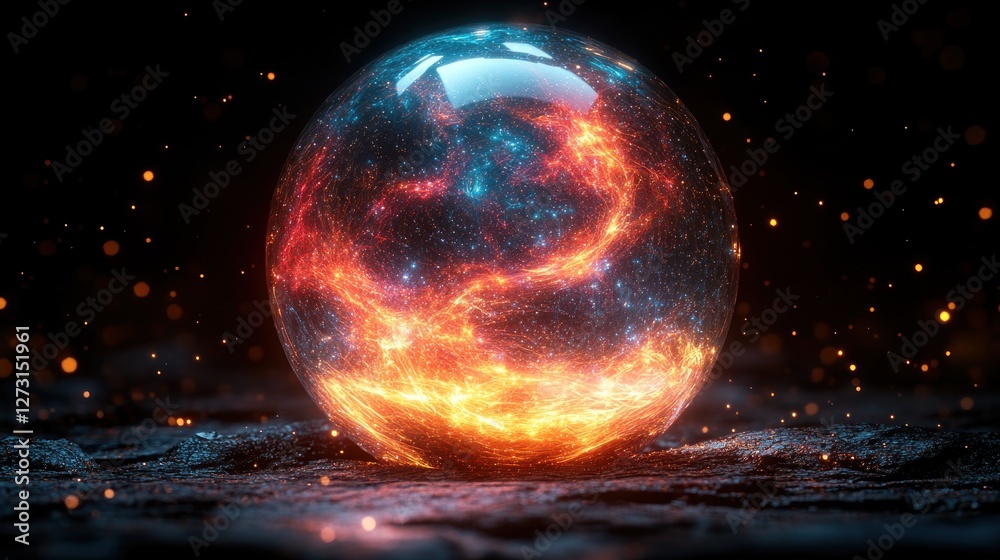 Fototapeta premium Abstract sphere, glowing energy, dark background. Possible stock photo use
