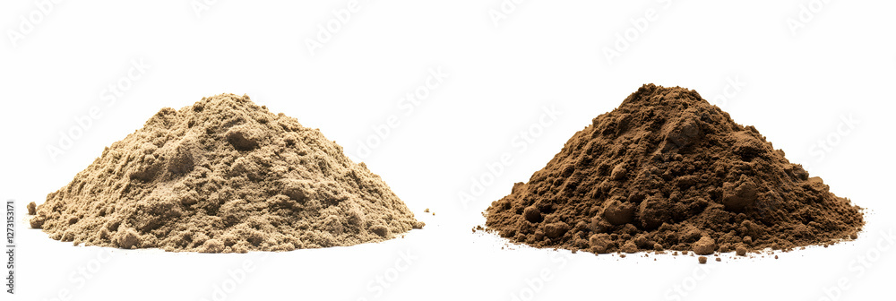 Pile of dirt isolated on a white background with a clipping path, two different piles of soil.
Pile of dirt isolated on a white background with a clipping path, two different piles of soil.