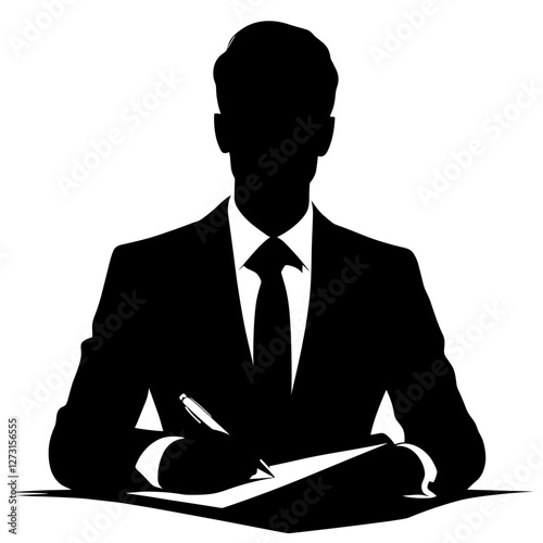 Businessman writing on document silhouette