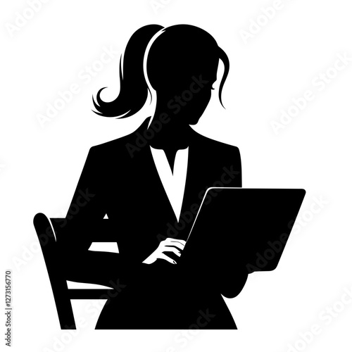 Businesswoman working on tablet silhouette