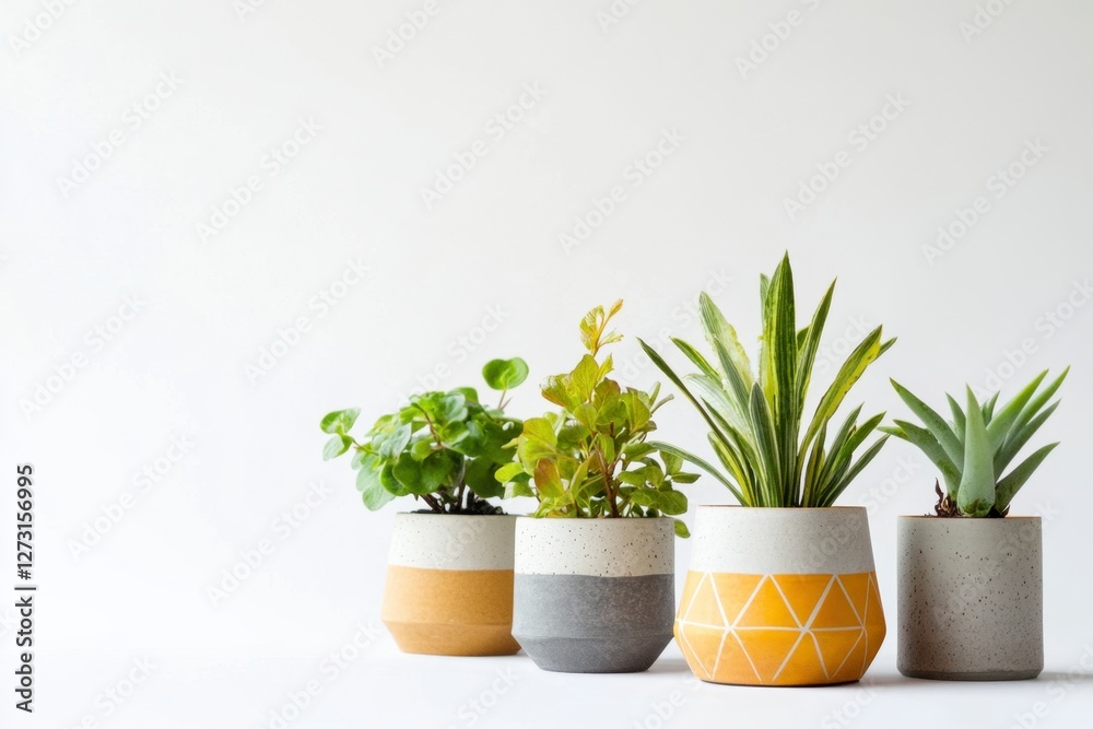 Fototapeta premium Collection of Indoor Plants in Modern Pottery for Home Decor