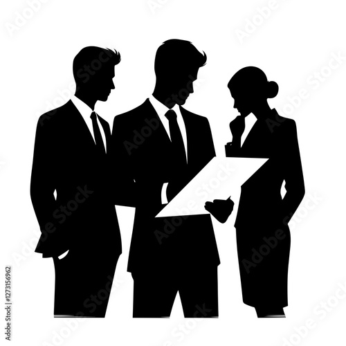 Silhouette of business professionals discussing a document