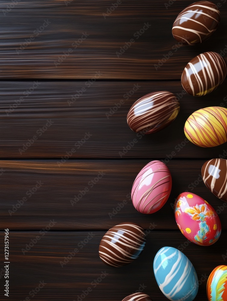 Obraz premium chocolate Easter eggs on dark wooden background