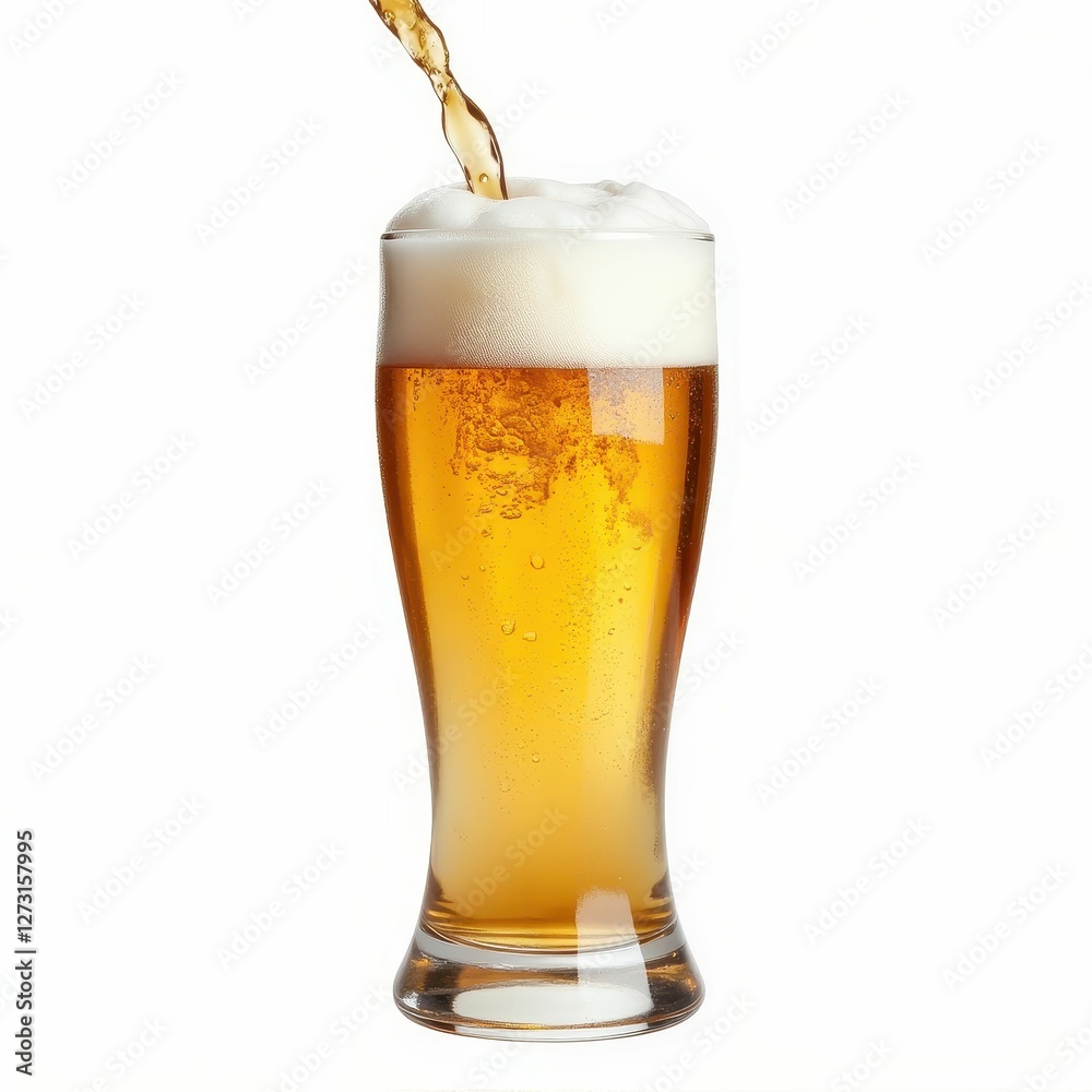 Refreshing Beer Pour Glass with Bubbles and Frothy Head on Light Background Beverage Celebration Refreshing Beer Pour Glass with Bubbles and Frothy Head on Light Background Beverage Celebration