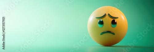 Sick emoji with greenish tint, slight motion blur, feverish look, mint green gradient background