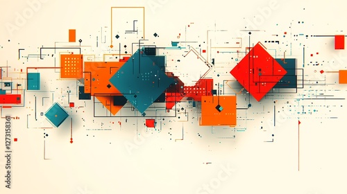Abstract Colorful Cubes Dynamically Interconnected. AI Generated