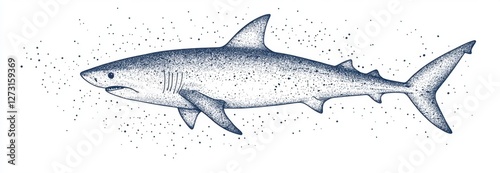 Hand-Drawn Shark Illustration with Fine Detail and Texture photo