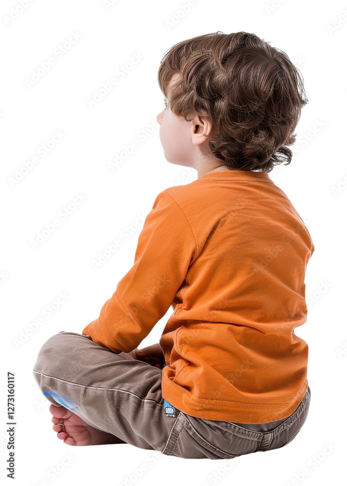 Child in Orange Sitting Contemplatively Child in Orange Sitting Contemplatively