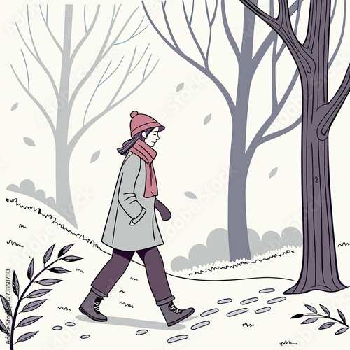 Person Walking In A Snowy Forest photo