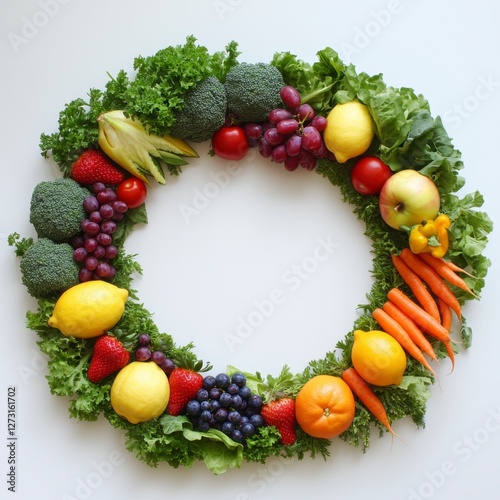 Fresh and Colorful Fruit and Vegetable Wreath Arrangement