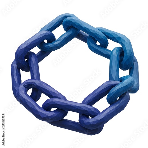 3d chain,  metallic chain,  polygonal chain,  blue chain,  indigo chain,  deep blue,  light blue,  gradient colors,  low poly style,  faceted links,  geometric design,  detailed texture,  chain links, photo