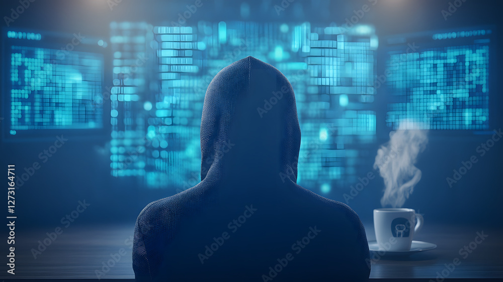 A Mysterious Hacker Sitting in a Dimly Lit High-Tech Workspace, Surrounded by Screens and Codes
A Mysterious Hacker Sitting in a Dimly Lit High-Tech Workspace, Surrounded by Screens and Codes