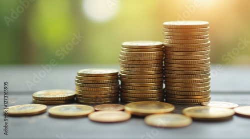 Wallpaper Mural Stacked Coins With a Blurred Natural Background Reflecting Financial Growth and Savings Torontodigital.ca