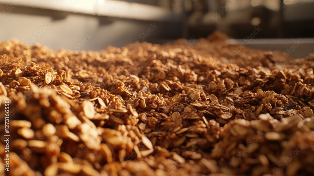 Golden Granola Texture: Close-up of Crunchy, Sweet Granola Clusters Golden Granola Texture: Close-up of Crunchy, Sweet Granola Clusters