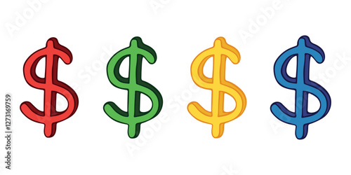 Hand drawn dollar currency symbol set Brush stroke doodle Single element for design