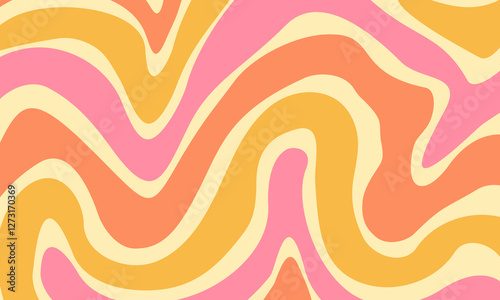 Groovy hippie 70s backgrounds. Waves, swirl, twirl pattern. Twisted and distorted vector texture in trendy retro psychedelic style. Y2k aesthetic.