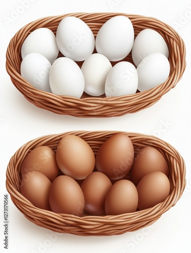 Wallpaper Mural White and brown eggs in the basket on the table. Easter. Top view. Copy space Torontodigital.ca