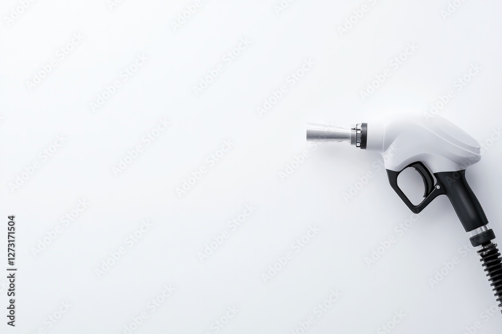 Fuel dispenser nozzle positioned against clean backdrop, emphasi Fuel dispenser nozzle positioned against clean backdrop, emphasi