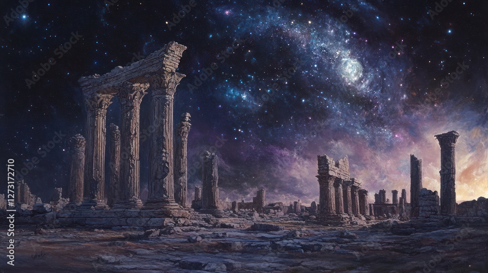 Fototapeta premium Ancient Ruins Under Starry Night Sky (2)