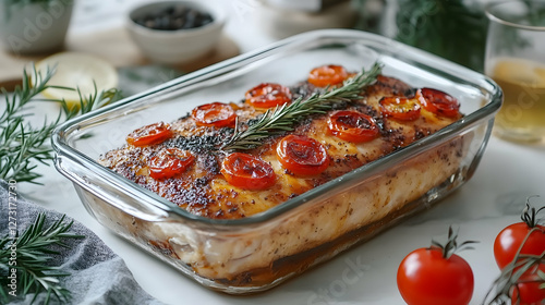 Baked Fish with Cherry Tomatoes, Herbs photo