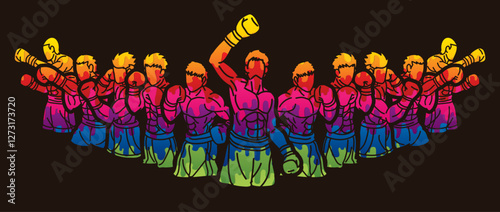 Graffiti Boxing Sport Kickboxing Mix Action Muay Thai Group of Fighter Cartoon Graphic Vector