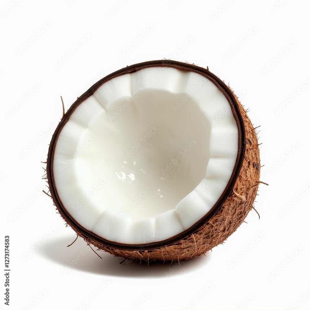 Tropical Delight Half Coconut Exposed Core Fruit Healthy Snack Fresh Sweet Delicious Nutrient Isolated Tropical Delight Half Coconut Exposed Core Fruit Healthy Snack Fresh Sweet Delicious Nutrient Isolated