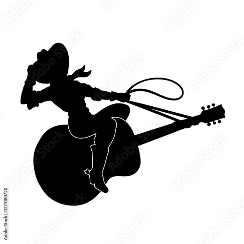 Cowgirl Riding Guitar Silhouette Vector