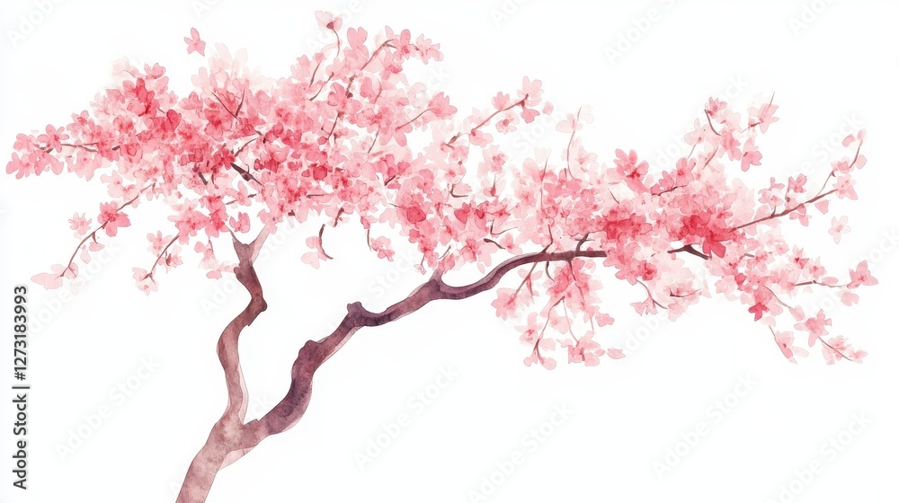 Fototapeta premium Watercolor Cherry blossom blooming flower,Sakura tree or forest side view,Cherry tree spring flower background,elements for environment and garden,botanical in spring season.