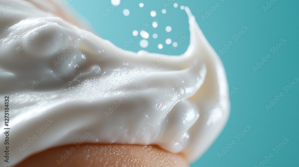 Obraz premium Close-up of sunscreen texture being meticulously applied to smooth, glowing skin for optimal sun protection and during the summer season.