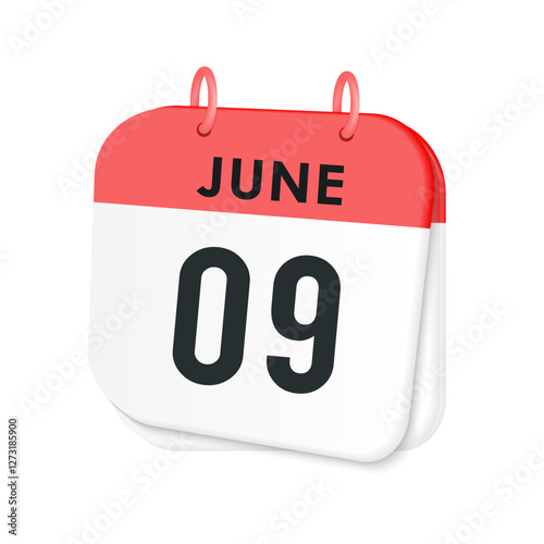 9th June daily calendar icon template. June 9 day calendar design. Single day calendar in vector illustration flat style.
