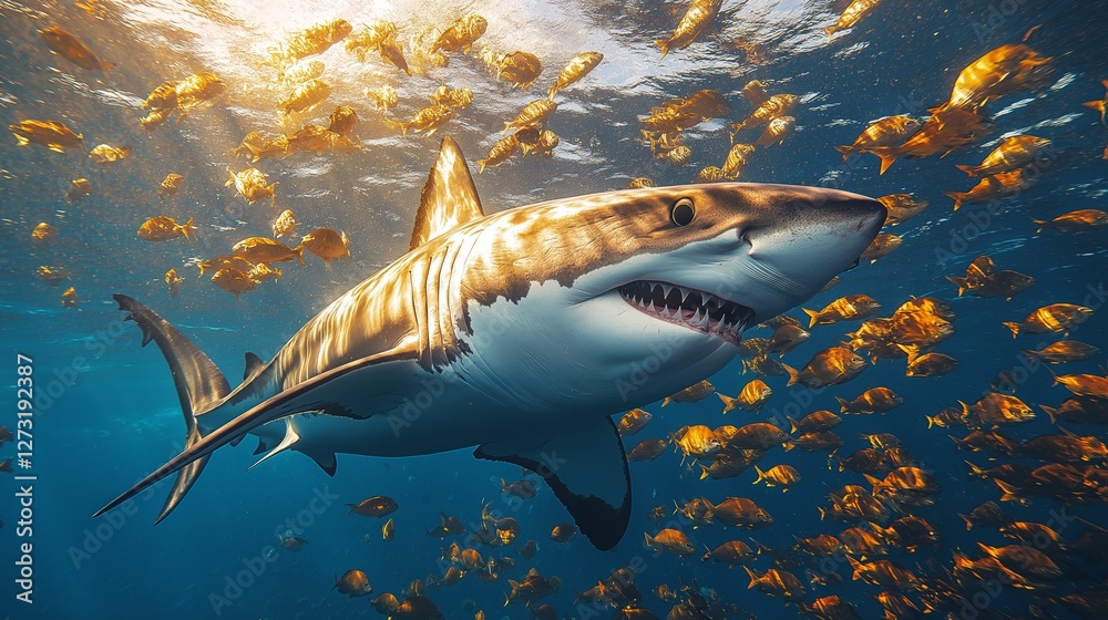 Fototapeta premium Shark encounter in underwater paradise marine life photography tropical ocean environment close-up view