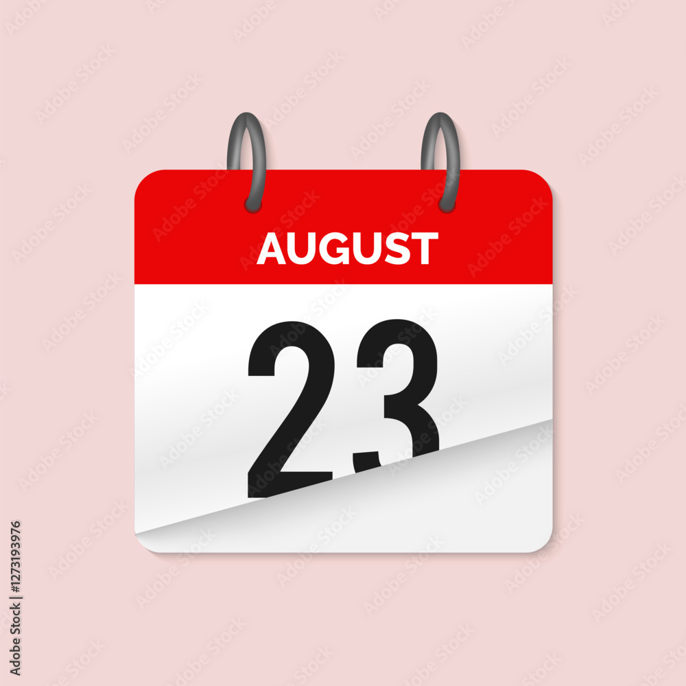 23th August daily calendar icon template. August 23 day calendar design. Single day calendar in vector illustration flat style. 23th August daily calendar icon template. August 23 day calendar design. Single day calendar in vector illustration flat style.
