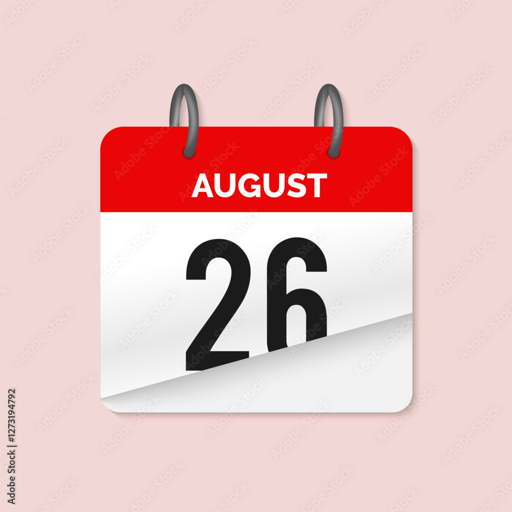 Fototapeta premium 26th August daily calendar icon template. August 26 day calendar design. Single day calendar in vector illustration flat style.