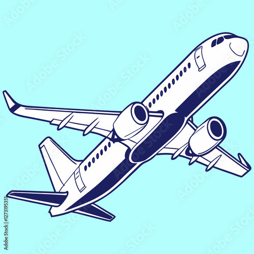 Modern Jet Airplane Illustration – Sleek Aviation Design on Blue Background