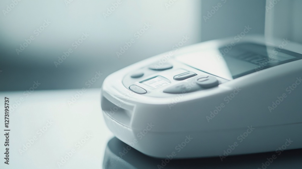 A close-up of a glucose meter showing a blood sugar reading. Featuring diabetes care and health management A close-up of a glucose meter showing a blood sugar reading. Featuring diabetes care and health management