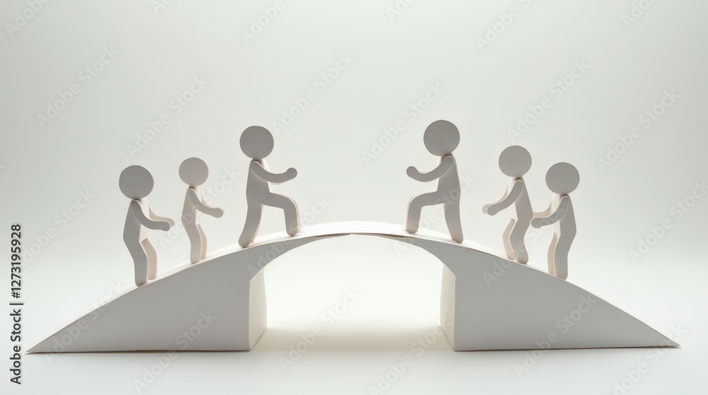 Connecting People on a Bridge Crafted From Paper Figures Symbolizing Teamwork and Collaboration Connecting People on a Bridge Crafted From Paper Figures Symbolizing Teamwork and Collaboration