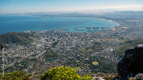 Cape town city aerial view from Table mountain cableway station.