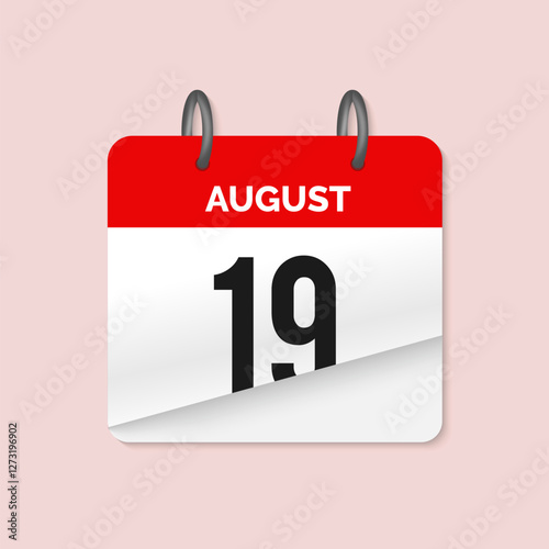 19th August daily calendar icon template. August 19 day calendar design. Single day calendar in vector illustration flat style.